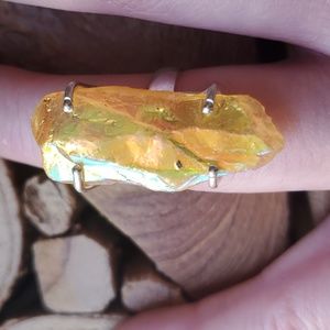 New Yellow Titanium Crystal 925 Silver Ring.